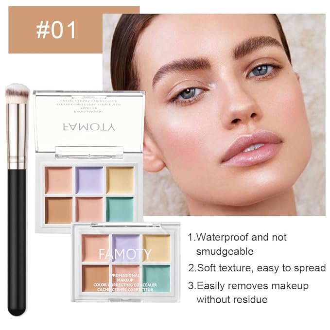 6 Color Correcting Concealer Palette With Concealer Brush, Tattoo Concealer, Cream Contouring Makeup Kit, Corrects Dark Circles Red Marks Scars Light Mediumor creamy concealer A1