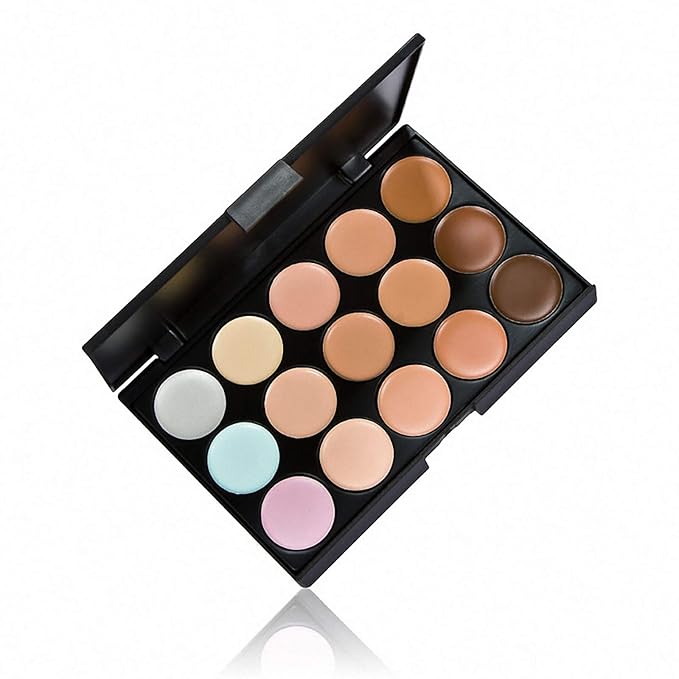 Concealer Palette, 15 Colors Makeup Palette Facial Camouflage Contour Palette with Sponge Puff Oval & Makeup Brush Beauty Make up Cream
