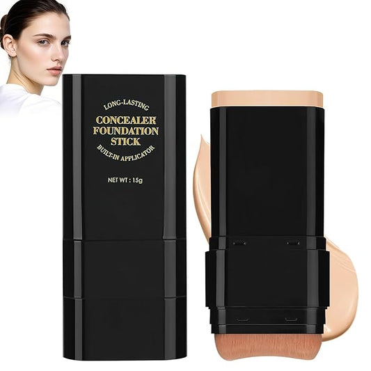 2PCS Long-Lasting Concealer Foundation Stick, Full Coverage Foundation Stick, 2-in-1 Contouring foundation with Brush, Cover Blemishes for All Skin Types (03#Light skin)