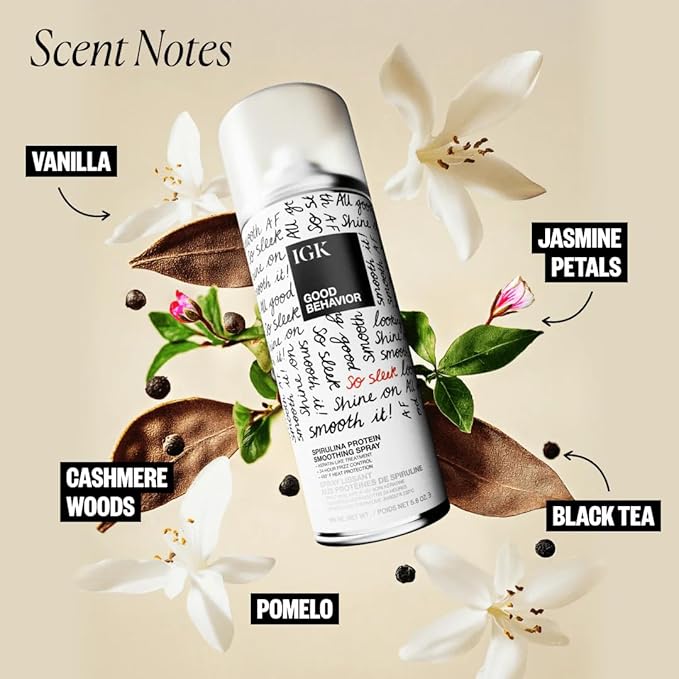 IGK GOOD BEHAVIOR Smoothing Frizz Fighters Set | 4-in-1 Prep Spray + Spirulina Protein Smoothing Spray | Frizz Control + Heat Protectant | Vegan + Cruelty Free