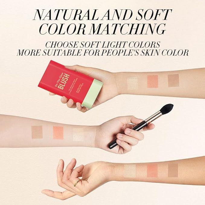 3-in-1 Cream Blush Stick for Cheeks Lips Eyes, Waterproof Natural Finish Tinted Makeup Stick, Hydrating Multi-Use Blush Balm