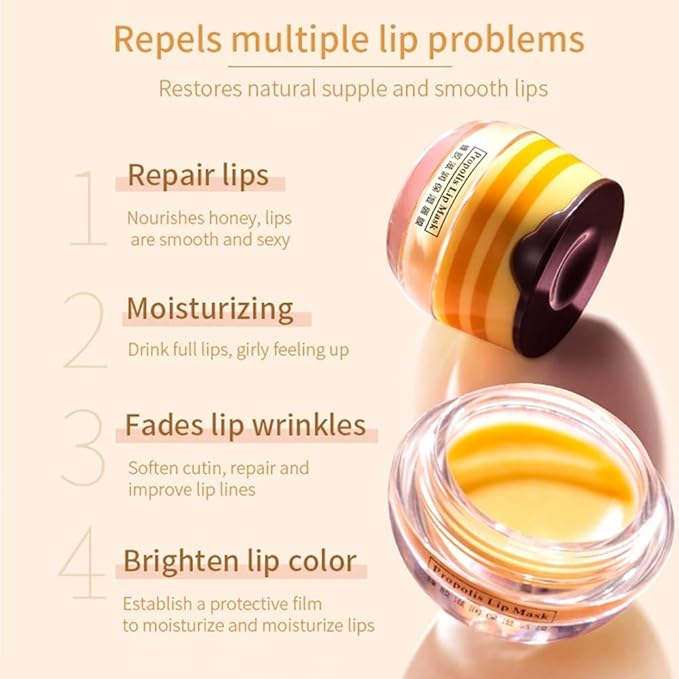 Bee Lip Mask Balm Honey Pot, 2PCS Honey Lip Sleeping Mask Hydrating Prevention Dry and Cracked Lip Scrubs Exfoliator, Overnight Lip Mask Reduces Lip Lines
