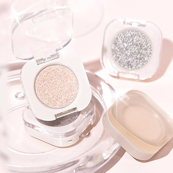2Pcs Single Color Glitter Eyeshadow, Light Monochrome Pressed Glitter Matte Shimmer Eyeshadow, Talc-Free, Paraben-Free, Cruelty-Free, Lightweight Long-Lasting Single Eyeshadow Palette 11#+12#