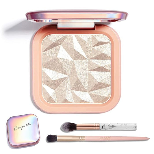 Face Highlighter Makeup Palette Kit, Shimmer Glitter Highlight Contouring Palette Natural Nude Shiny Contour Highlight Makeup Illuminator Highlighter Concealer Palette with brush (Champagne Gold)