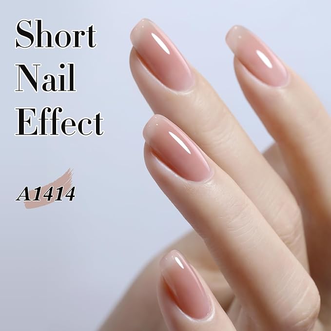 Double Rhythm Translucent Gel Polish Sheer Neutral Natural Light Milky Same Color Same Bottle 15ML Jelly Nail Polish Nail Art DIY at Home (Milky Nude Purple-A1414)