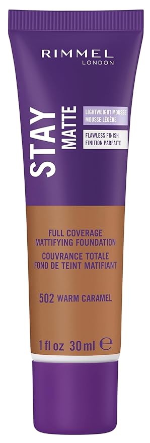 Rimmel London Stay Matte Liquid Mousse - 502 Warm Caramel - Foundation, Lightweight, Shine Control, Oil-Free, 1oz