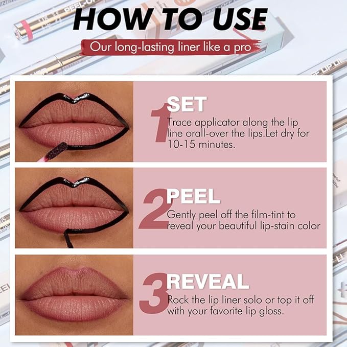 2Pcs Matte Liquid Lip Gloss Stain-Peel Off Lip Liner Tattoo, Long Lasting Peel Off Lip Stain,Waterproof & Transfer-Proof Lip Liner Peel Off Lip Gloss for All Skin Types (#00+#06)