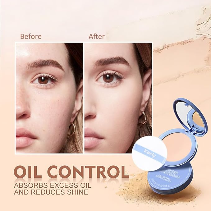 evpct Kaely Oil Control Pressed Face Powder, Get Smooth Flawless Fine Lines and Lightweight Finishing Foundation, Control Shine Long Lasting Waterproof Face Setting Powder Cosmetic, 04 Ivory