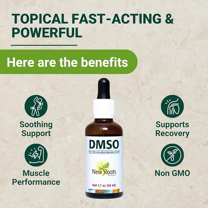 DMSO liquid drops with Pipette (50 ml) | dimethyl sulfoxide | 99.9% Pure DMSO Pharmaceutical grade | Topical Fast Acting | NEW ROOTS HERBAL