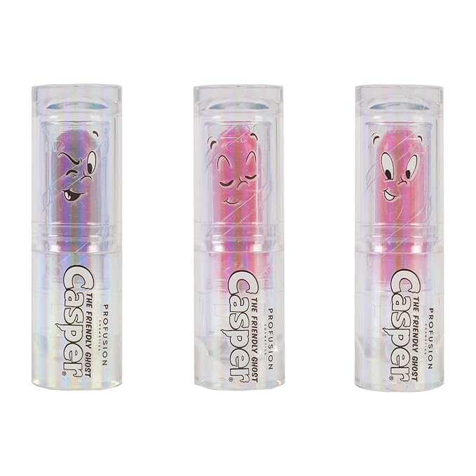 Profusion Cosmetics Casper The Friendly Ghost 3 PC Lip & Cheek Balm Set, Moisturizing Clear Shine Lip Balm and Nourishing Cheek Balm, Unique Makeup Blending Formula, Easy Apply and Long-Lasting Wear
