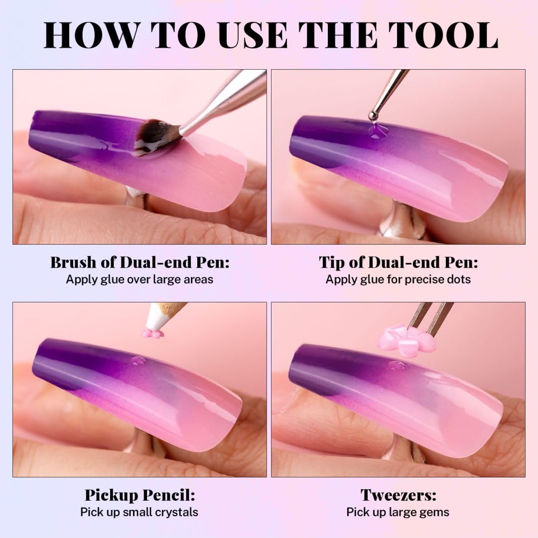 3D Flowers for Nails, Colorful Acrylic Flower Nail Charms with Caviar Beads, Flat Back Glass Crystal AB + Clear Gemstones Round Gems Rhinestones for Nails & Acrylic Nails with Dotting Tools