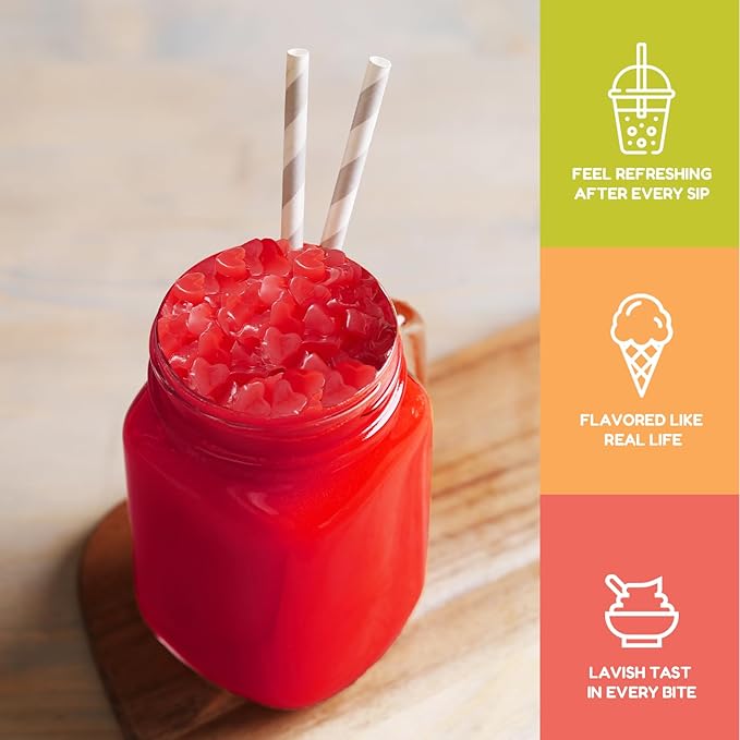 Fanale Coconut Jelly Topping nata de coco for Boba Tea | Ice Cream | Yogurt | Smoothie | Milk Tea | Desserts Strawberry Heart Shaped, 6.6 pound (Pack of 4) | JEL026-CS