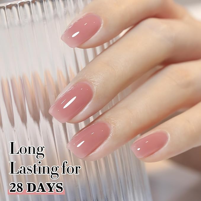 Double Rhythm Gel Polish Translucent Sheer Neutral Natural Light Milky Same Color Same Bottle 15ML Jelly Polish Art DIY at Home (Sheer Pink Nude-A1385)
