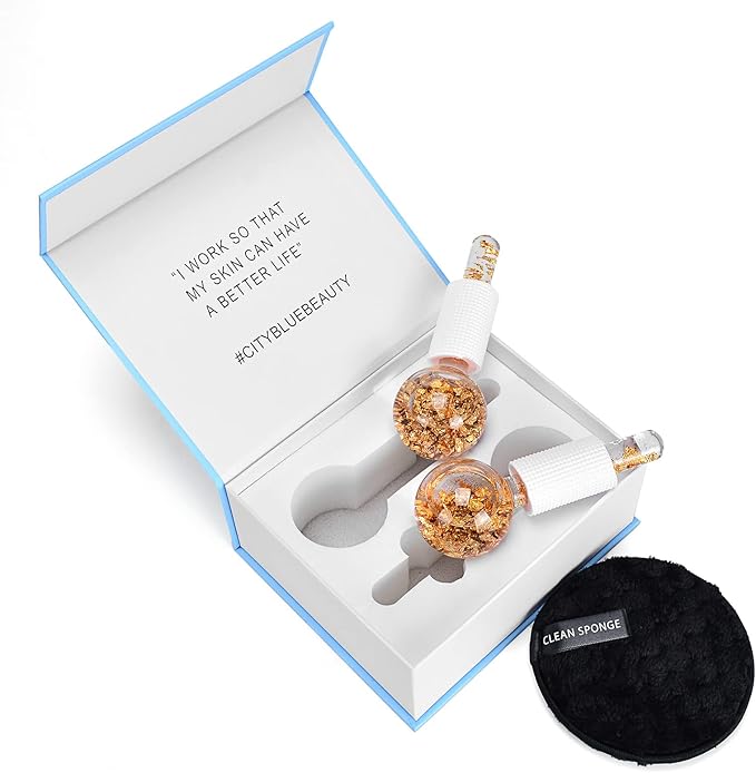 Ice Cryo Sticks Facial Globe with Golded Essence- 2PC Cooling Globes for Cold or Hot Skin Massagers, Face Globe for Skin Care Routine