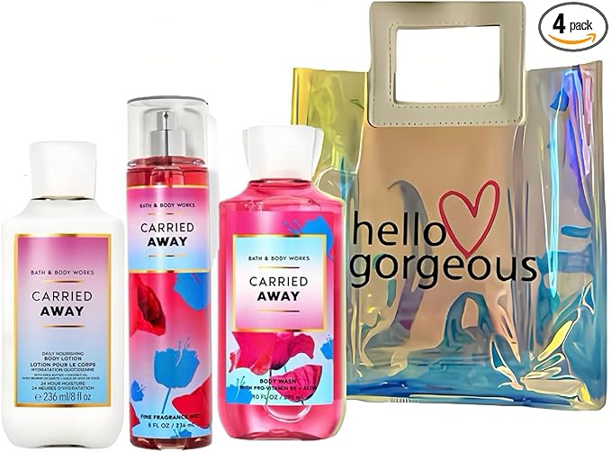 Bath & Body Works - 3 Piece Bundle - Spray - Body Lotion - Shower Gel - Full Size and Gift Bag HELLO GORGEOUS (Carried Away)