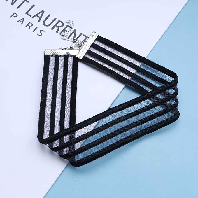 Bohemia Lace Choker Necklace Short Black Organza Necklace Gothic Wide Black Collar Necklace Punk Tattoo Choker Chain Necklace Jewelry for Women and Girls Gifts