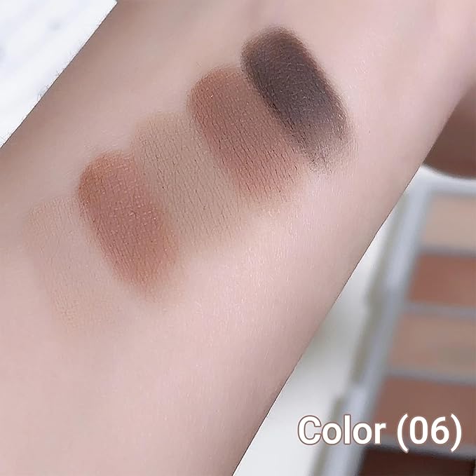 Erinde 5 Colors Matte Eyeshadow Palette Makeup, Natural Classic Nude Neutral Nude Brown Eye Shadow, Long Wearing Waterproof Everyday Eye Makeup for Brown Eyes, Cool-Toned Nude Taupe Brown, 06