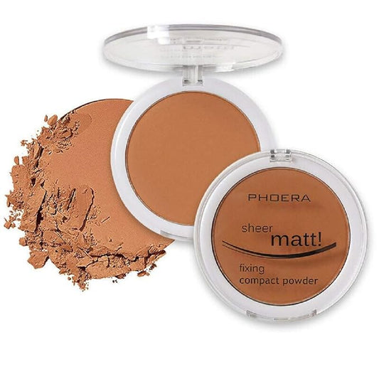 AQUAPURITY PHOERA Sheer Matte Compact Powder Fixing Powder Makeup Base Fixer Setting Powder Foundation Fixing Compact Pressed Powder Long Lasting Make Up Fixer Skin Vitamin E Beauty Blender (207 SAND)