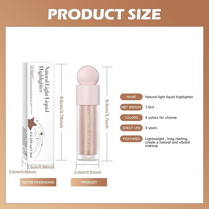 Erinde Liquid Highlighter Makeup, Pink Luminizer Face Highlight Makeup Stick, Natural Beauty Glow Finish, Lightweight Blendable Cream Face Body Liquid Illuminator Bronzer, Cruelty-free, 03 Rose Gold