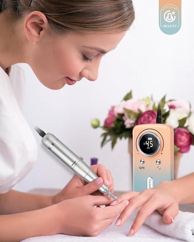 CozyZen Cordless Nail Drill Professional: 45000 RPM Rechargeable Electric Nail File Kit, Portable & Low Noise for Acrylic, Gel Nails, Manicure & Pedicure - Salon & Home Use
