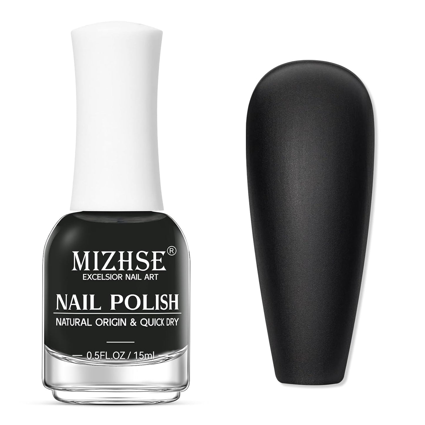 MIZHSE Matte Black Nail Polish, Quick Dry Velvet Black Nail Polish, Non-Gel Air Drying Fast 15 ml Regular Glossy Shiny Finish Nail Lacquer, Full Coverage Nail Art Manicure DIY Home