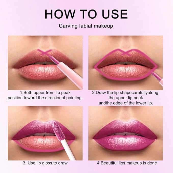 evpct Rose Metallic Glitter Lip Liner and Lipstick Combo Lip Gloss Stain Set Makeup for Women Long Lasting Waterproof 24, Metal Barbie Frosted Metallic Shimmer Glossy Iridescent Liquid Lipstick 15