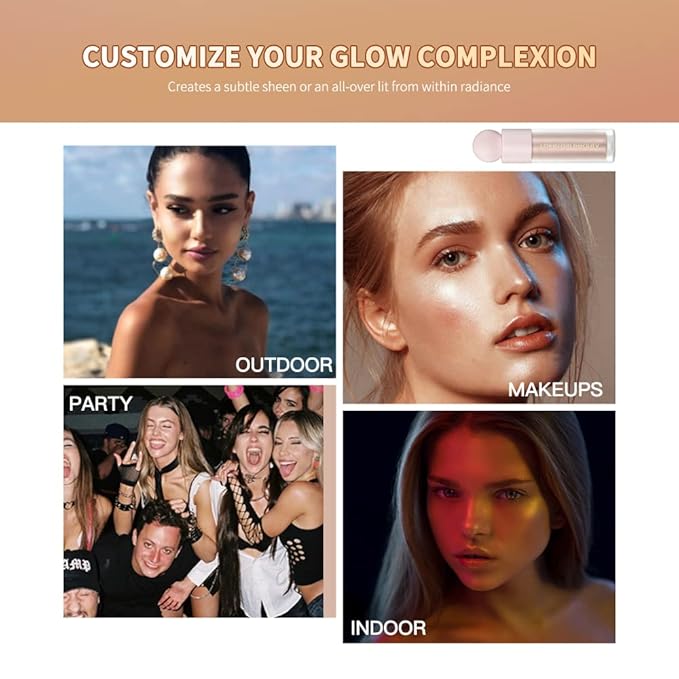 2PCS Liquid Highlighter&Blush, Contour Stick Makeup Highlighter for Face, Lightweight Glotion, Waterproof Luminous Lotion, Silky Smooth Glitter Highlighter Makeup Stick, Multi-Use Body Shimmer