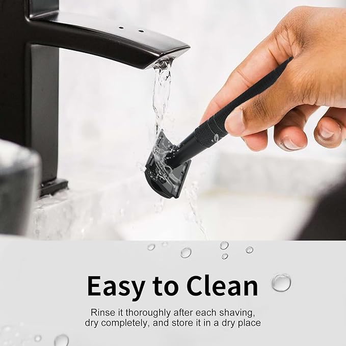 Double Edge Safety Razor with Stand, Single Blade Razors for Men and Women, Reusable Metal Razor, with 10 Stainless Steel Double Edge Blades, Smooth and Close Shave, Plastic Free, Matte Black