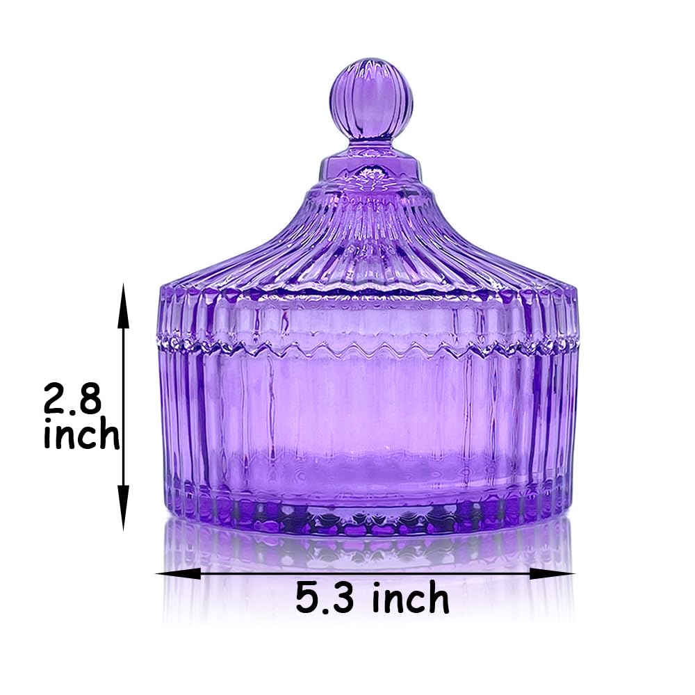 2 Pack Extra Large 5.2" Beige & Purple Powder Puffs and 5.3" Glass Container – Oversized Soft Body & Face Large Powder Puff Dusting Powder Jar Holder Case(Purple Glass)