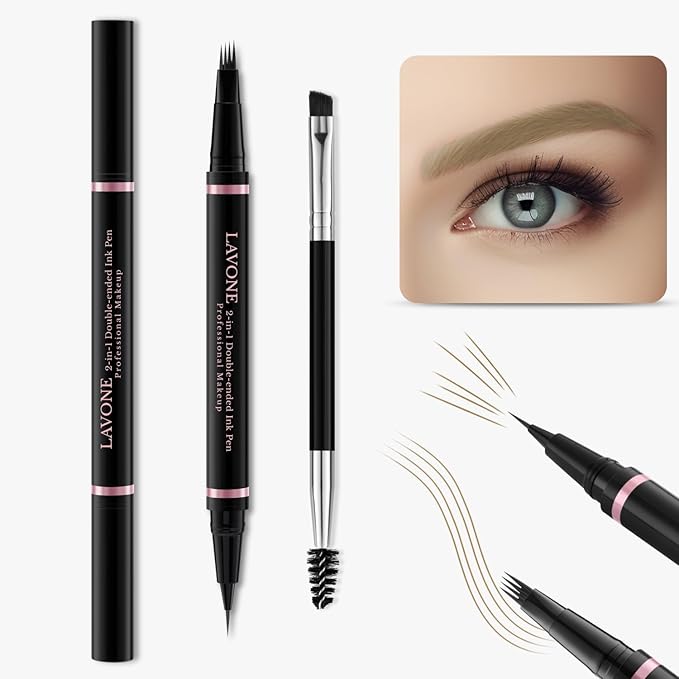 Eyebrow Pencil Makeup Kit, with Waterproof 2-IN-1 Microblading Eyebrow Pen, Eyebrow Pomade, Eyeliner and Dual-ended Eyebrow Brush, Brow Pencil Kit for Natural Eyebrows - Dark Blonde