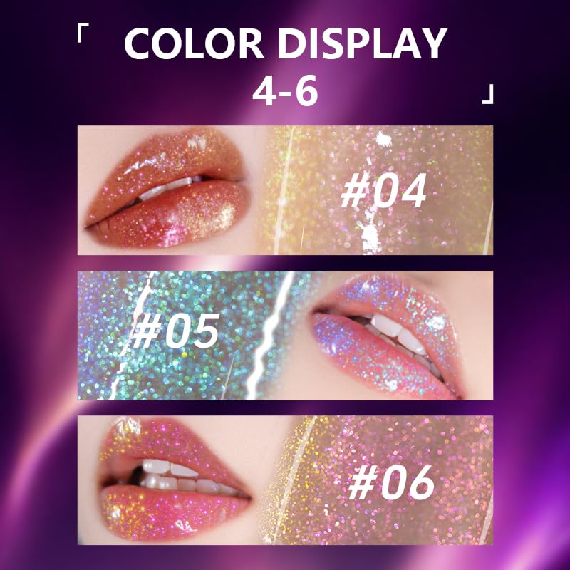 CHARMACY Aurora Chameleon Moisturizing Lip Gloss, MultiColor Shifting Shimmer Lip Gloss, Hydrating Non-Sticky Formula Glitter Lip Glaze, Easy to Apply, Long-Lasting, High-Shine Sheer Finish #05