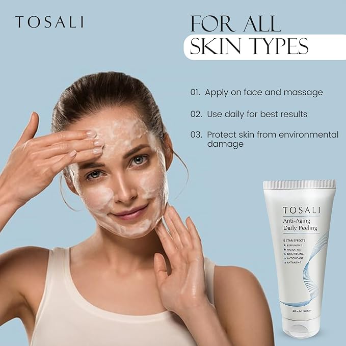 Anti Aging Daily Peeling Face Exfoliator – Peeling Gel with Hyaluronic Acid, Lactic Acid & Vitamin E, Gentle Exfoliating Gel for All Skin Types, Skin Care for Women, 6.8 Oz