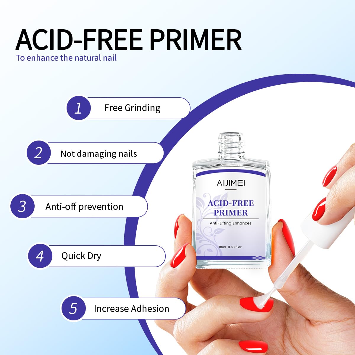 AIJIMEI Professional Natural Nail Polish Dehydration and Acid Free Primer for Acrylic Acid and Gel Nail Polish, Quick Drying Advanced Adhesive Set（18ml/0.63fl.oz)