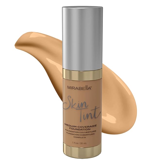 Mirabella Skin Tint Creme Liquid Foundation Makeup, Oil-Free Mineral Foundation for Medium Coverage - w/Hyaluronic Acid, Squalane, & Allantoin for All Skin Types - IVC Cool