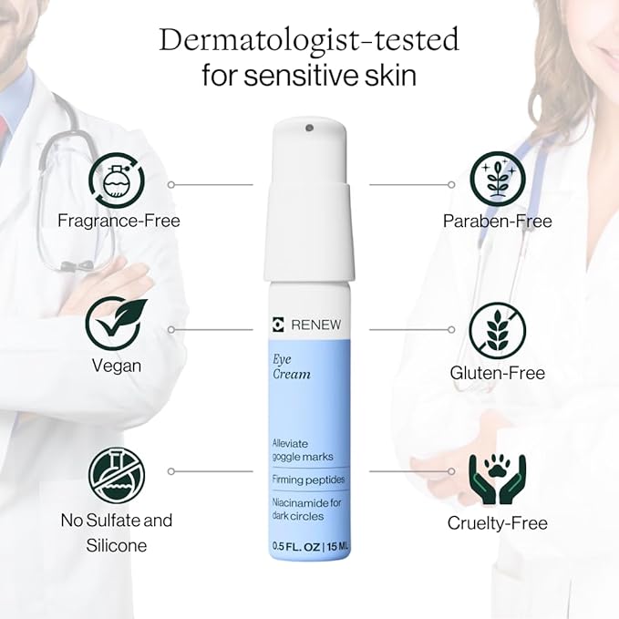 Dermasport Goggle Eye Cream for Swimmers - Moisturizer with Peptide-rich Brightening Complex for Men & Women Fights Anti-Aging Wrinkles, Dark Circles, Puffiness & Under Eye Bags (0.5 fl oz)