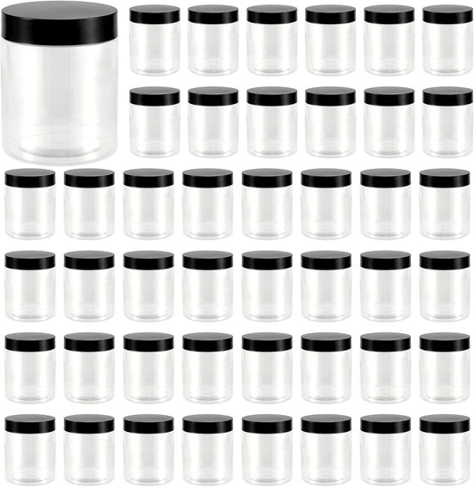 JEUIHAU 46 Pack 8 OZ Plastic Jars with Lids, Clear Empty Slime Storage Containers with Screw On Lids, Plastic Cosmetic Containers for Slime Making, Food, Beauty Products, BPA Free