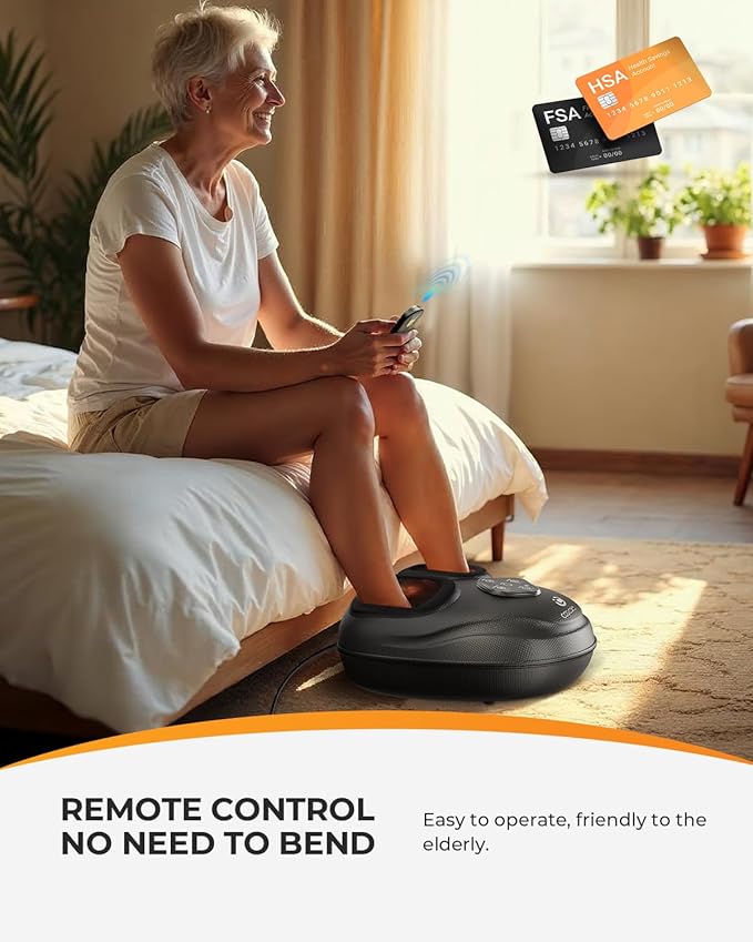 CooCoCo HSA Store Eligible Foot Massager with Heat, Plantar Fasciitis Feet Massager with Remote, Gifts for Women Men Mom Dad, Deep Kneading & Compression, Foot Warmer for Home Office, Fits Size 14