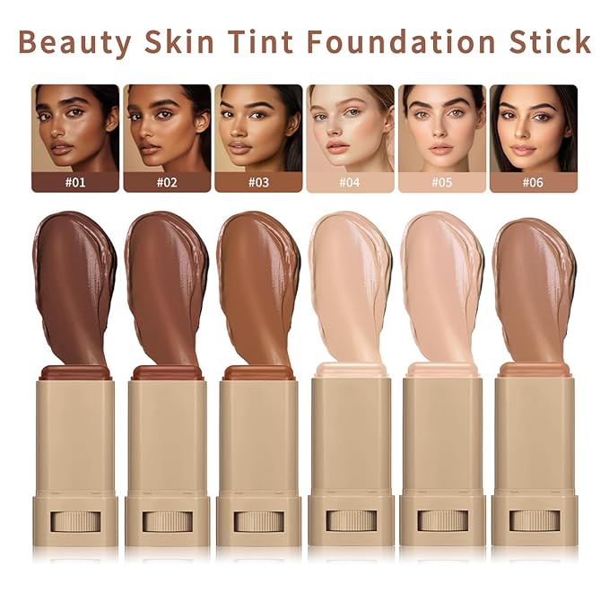 Foundation Stick - Skin Tint & Contour Stick, Serum-Boosted Beauty Balm, Buildable Coverage, Natural Finish, Long-Lasting Wear, For Many Skin Tones (01#)