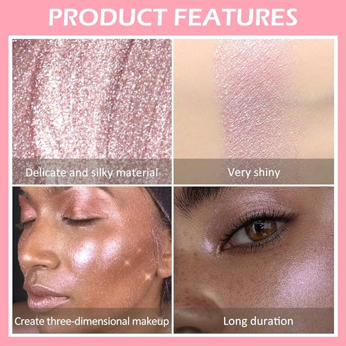 evpct Rose Gold Stardust Liquid Face Highlighter Makeup Waterproof Long Lasting Halographic Pink Glitter Shimmer Body Iridescent Highlighter Makeup Palette Stick