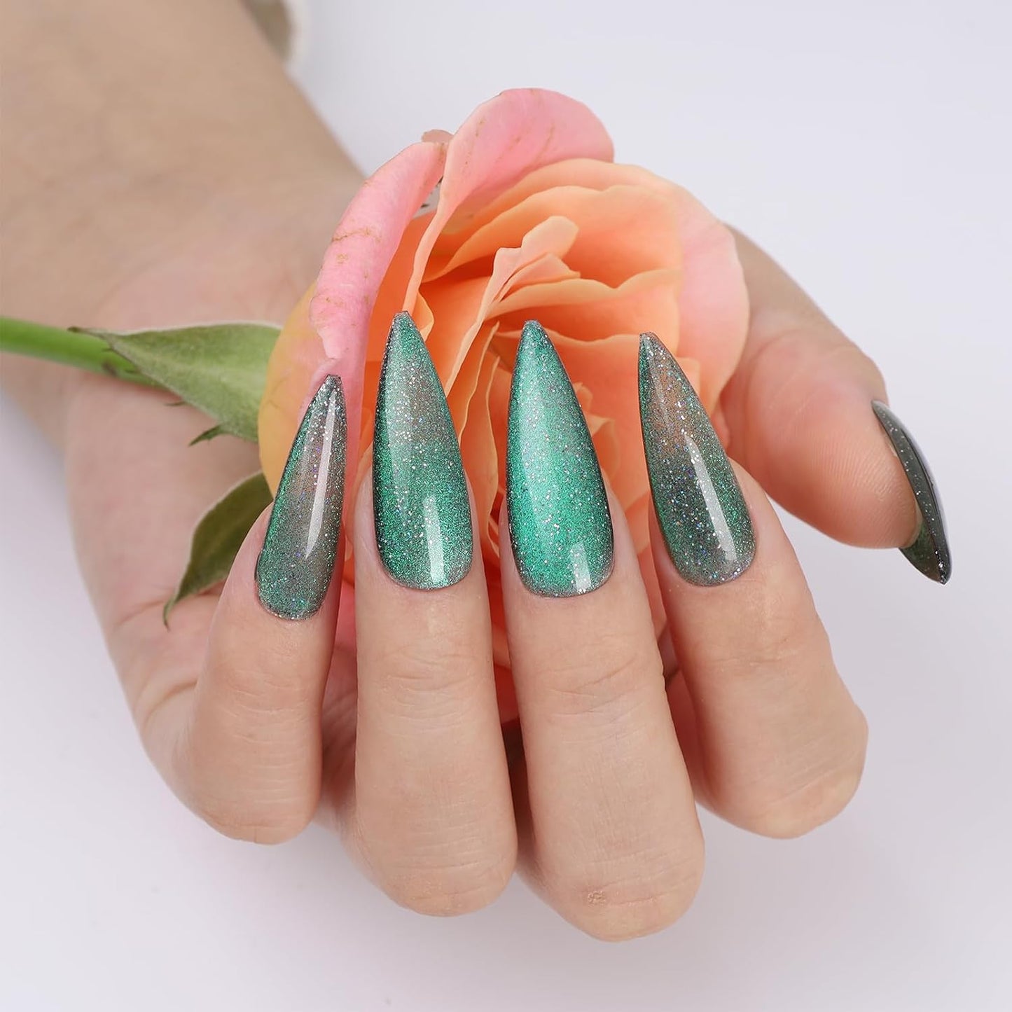 Aurora Green Cat Eye Gel Nail Polish,Iridescent Quicksand Galaxy Holographic Cateye Green Gel Polish with Magnet, Shimmer Velvet Soak Off Uv Led Home Diy Manicure GP0103