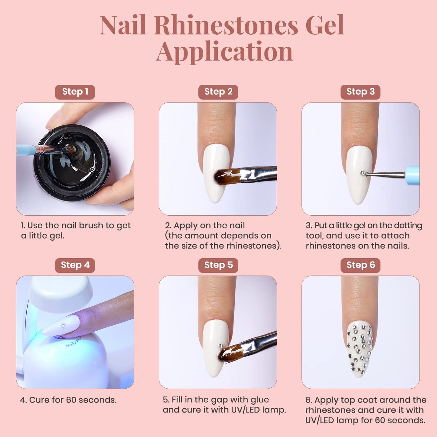 Beetles Rhinestone Glue for Nails with 2 Dual Purpose Brush Pen, 1Pcs 15ml Nail Glue for Nail Art Adhesive Resin Gems Diamonds Jewelry Decoration Soak Off Led Lamp Fall Nails Gifts for Women