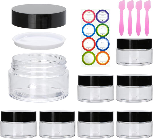 8 Pack 1oz Plastic Containers with Lids, Jars with Lids, Great for storing,lip balms, creams, ointments, cosmetics, samples