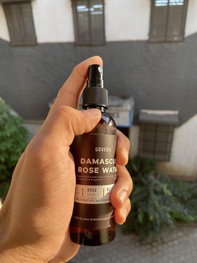 Govedic Rose Water Spray for Face Made with Damask Rose Petals, All-Natural Formula, No Dyes or Alcohol, Suitable for All Skin & Hair Types 100ml 3.38 Oz