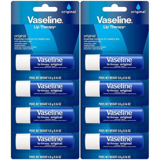 Vaseline Lip Therapy Original, Fast-Acting Lip Moisturizer For Very Dry Lips, Lip Balm Stick, 0.16 Oz Ea (Pack of 8)