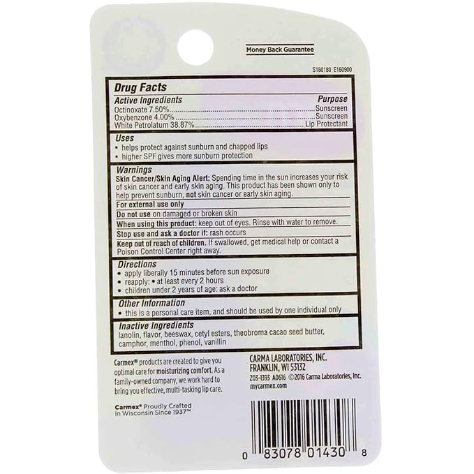 Carmex Classic Lip Balm Cherry SPF 15, 0.35 Ounce Pack of 3 (Tube in Blister Pack), Presentation may vary