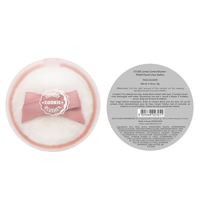ETUDE Lovely Cookie Blusher #PK004 Peach Choux Wafers 4g | Glowing & Natural Powder Blush with Long-Lasting Sebum Control | Easy Application | Puffy Cushion for a Lovely Makeup Look
