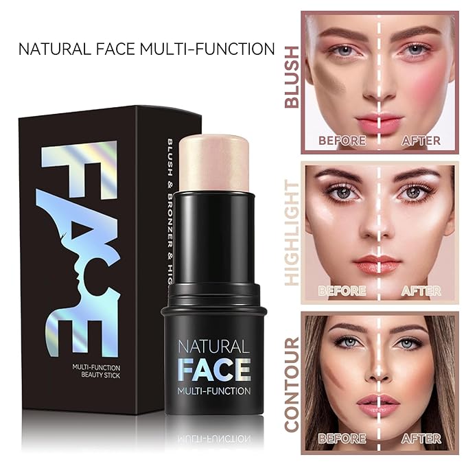 3pcs Face Contour Stick Makeup Set, Highlighter Stick Blush Stick Cream Contour Kit with Brush, Contouring Stick for Fair Skin, Concealer Makeup Stick Gift for Beginner Women Teen Girls