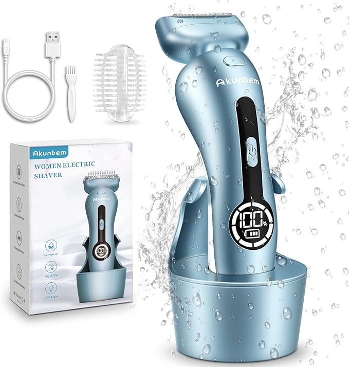 Electric Razors for Women for Legs Bikini Trimmer Electric Shaver for Women Underarm Public Hairs Rechargeable Womens Shaver Wet Dry Use Painless Cordless with Detachable Head (Blue)
