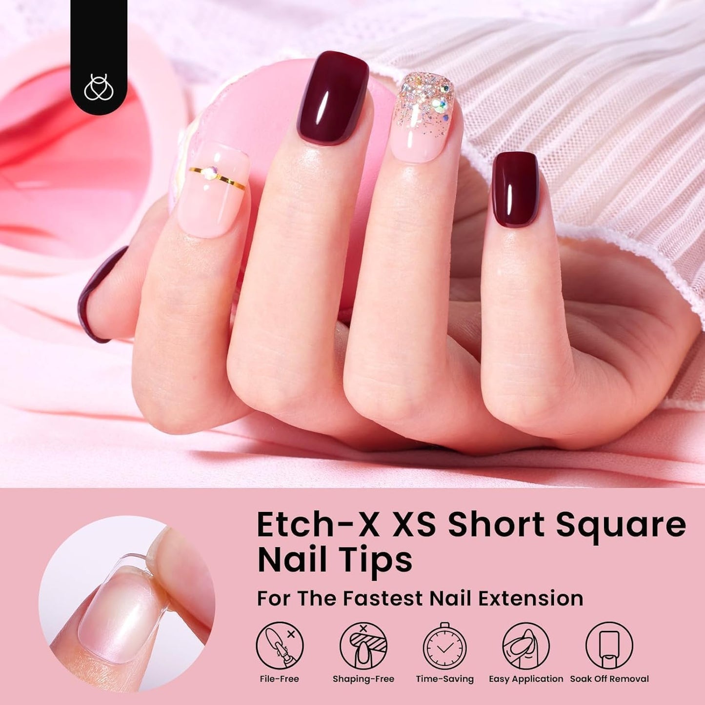 Beetles Gel Nail Tips 288 pcs Extra Short Square Nail Tips 12 Sizes Full Cover Gel Press On Nails Half Matte Acrylic Square Fake Nail Extension Set for Women Home DIY