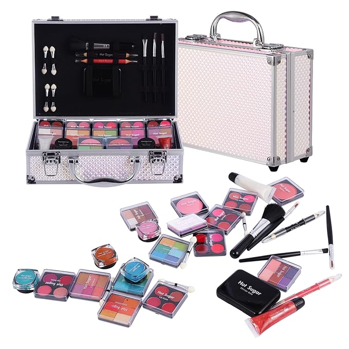 Hot Sugar Makeup Kit for Girls and Women - Full Starter Cosmetics Set with Eye Shadow Palette Lip Balm Blush Lip Gloss Brush Lip & Eye Pencil and Mirror